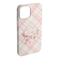 Modern Plaid & Floral iPhone Case - Plastic - iPhone 15 Plus (Personalized)