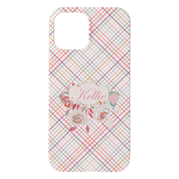 Modern Plaid & Floral iPhone 15 Plus Case - Back