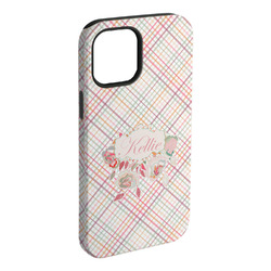 Modern Plaid & Floral iPhone Case - Rubber Lined - iPhone 15 Plus (Personalized)