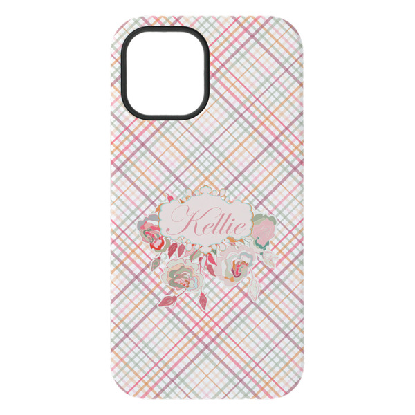 Modern Plaid & Floral iPhone 15 Plus Tough Case - Back