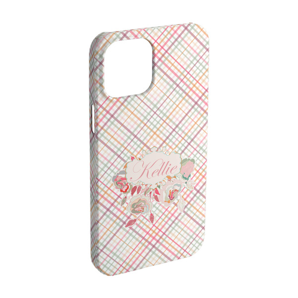 Custom Modern Plaid & Floral iPhone Case - Plastic - iPhone 15 Pro (Personalized)