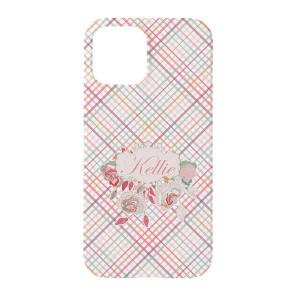 Modern Plaid & Floral iPhone 15 Pro Case - Back