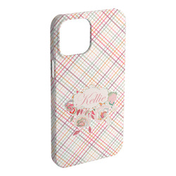 Modern Plaid & Floral iPhone Case - Plastic - iPhone 15 Pro Max (Personalized)