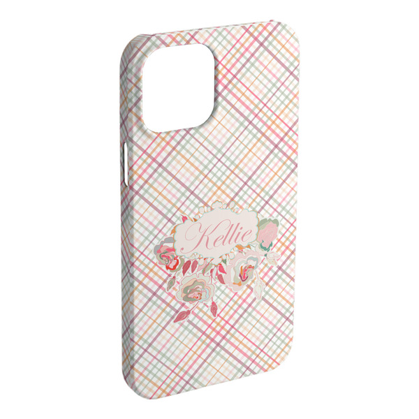 Custom Modern Plaid & Floral iPhone Case - Plastic - iPhone 15 Pro Max (Personalized)
