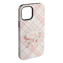 Modern Plaid & Floral iPhone Case - Rubber Lined - iPhone 15 Pro Max (Personalized)