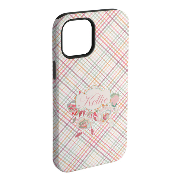 Custom Modern Plaid & Floral iPhone Case - Rubber Lined (Personalized)