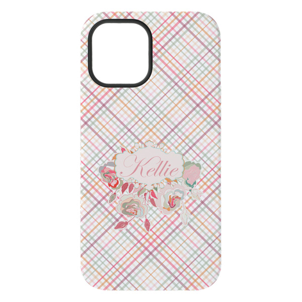 Modern Plaid & Floral iPhone 15 Pro Max Tough Case - Back