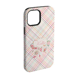 Modern Plaid & Floral iPhone Case - Rubber Lined - iPhone 15 Pro (Personalized)