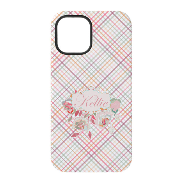 Modern Plaid & Floral iPhone 15 Pro Tough Case - Back
