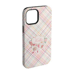 Modern Plaid & Floral iPhone Case - Rubber Lined - iPhone 15 (Personalized)