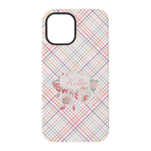Modern Plaid & Floral iPhone 15 Tough Case - Back