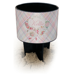 Modern Plaid & Floral Black Beach Spiker Drink Holder (Personalized)