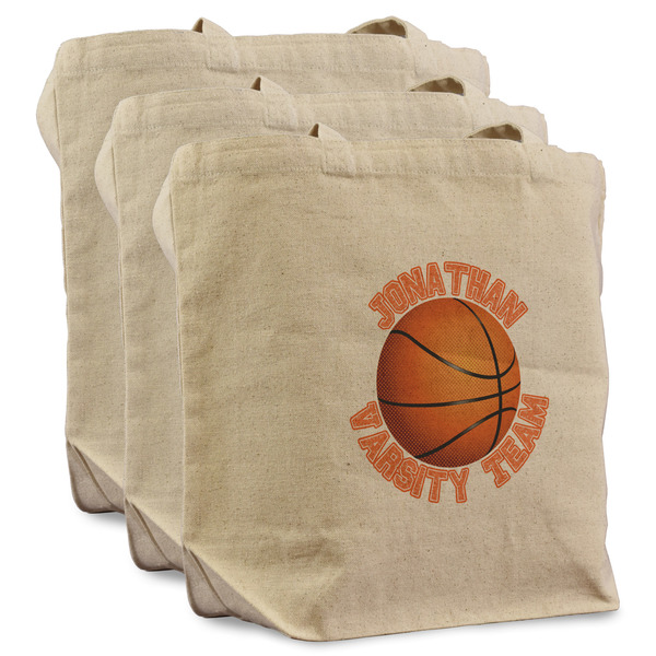 Custom Basketball Reusable Cotton Grocery Bags - Set of 3 (Personalized)
