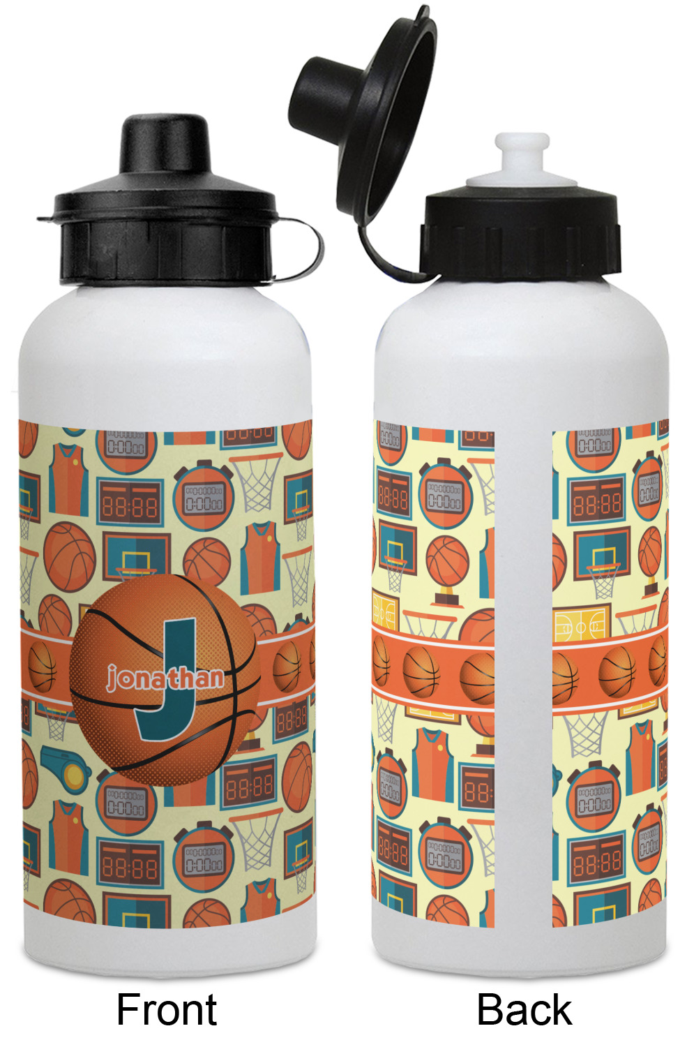 Basketball Water Bottles Aluminum 20 oz White (Personalized
