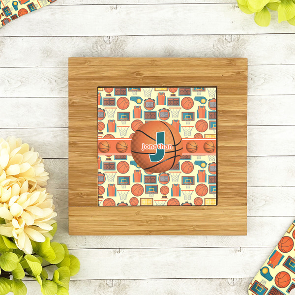 Basketball Bamboo Trivet with 6" Tile - LIFESTYLE