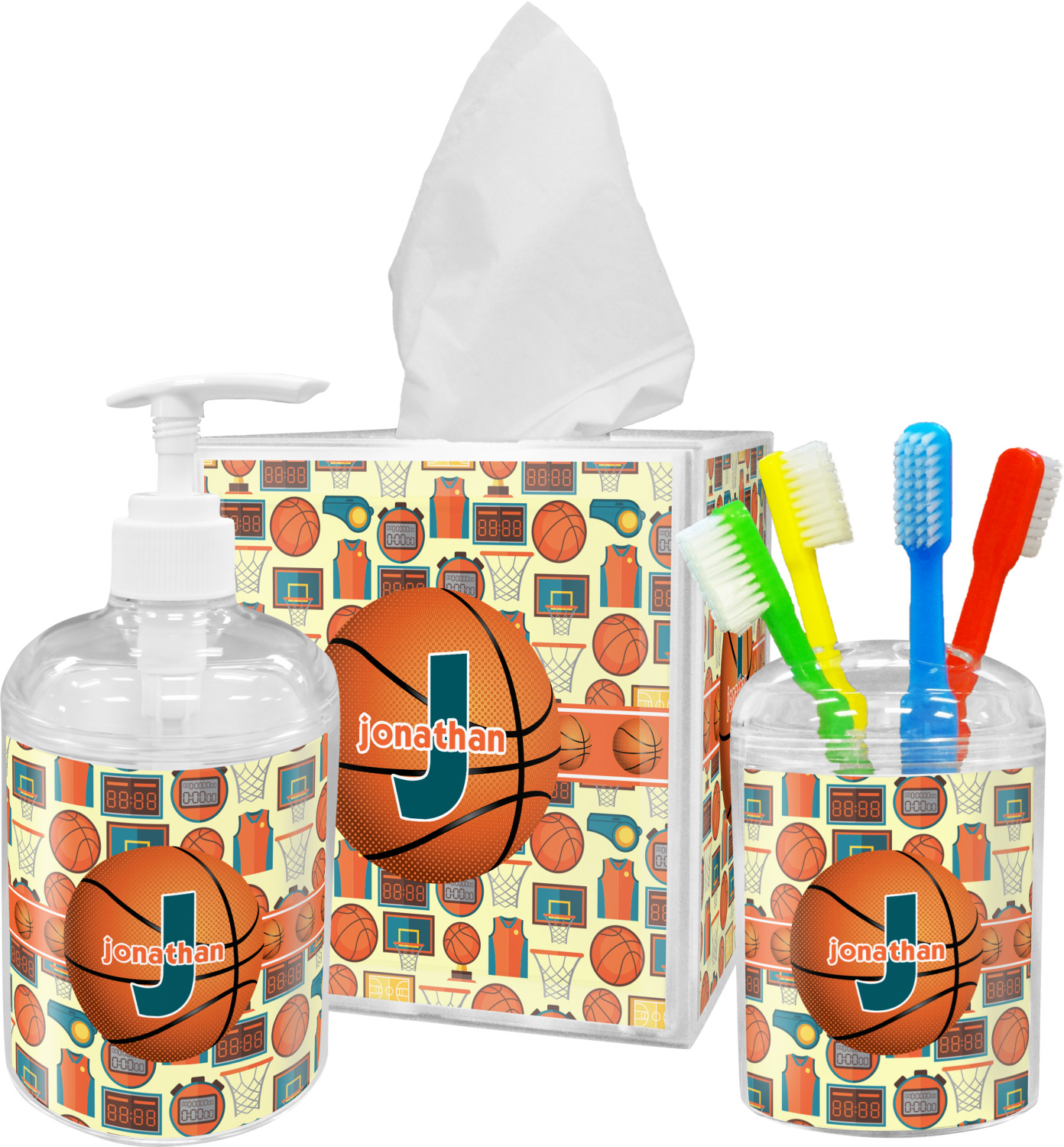 Basketball Acrylic Bathroom Accessories Set w/ Name or Text