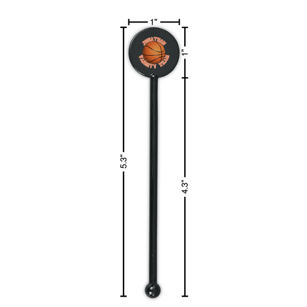 Basketball Black Plastic 5.5" Stir Stick - Round - Dimensions