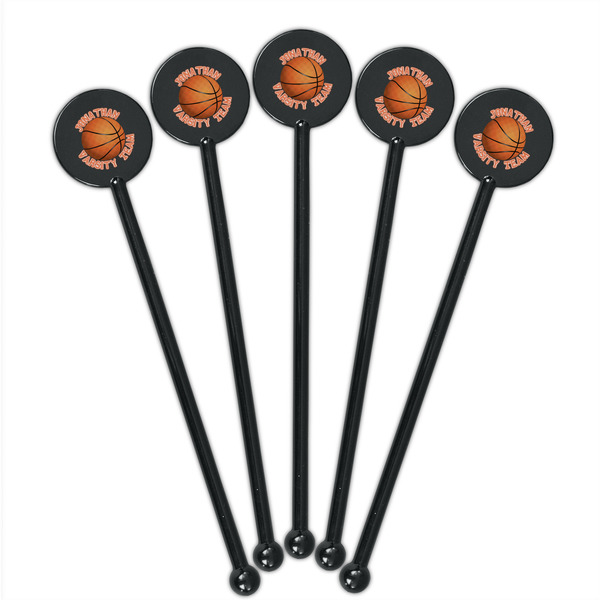 Basketball Black Plastic 5.5" Stir Stick - Round - Fan View