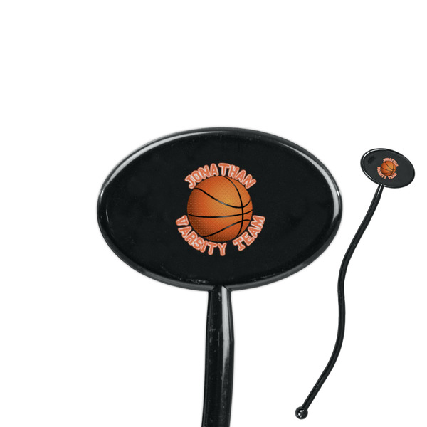 Custom Basketball 7" Oval Plastic Stir Sticks - Black - Single Sided (Personalized)