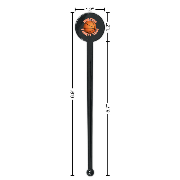 Basketball Black Plastic 7" Stir Stick - Round - Dimensions
