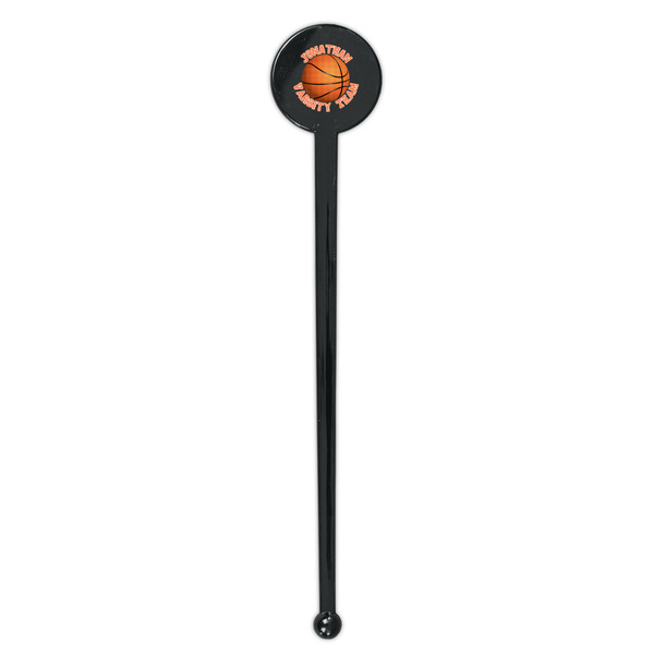 Basketball Black Plastic 7" Stir Stick - Round - Single Stick