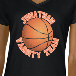 Basketball Women's V-Neck T-Shirt - Black (Personalized)