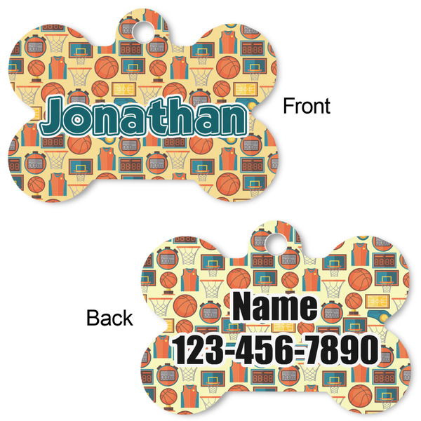 Basketball Bone Shaped Dog Tag - Front & Back