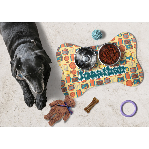 Basketball Bone Shaped Mat w/ Food & Water