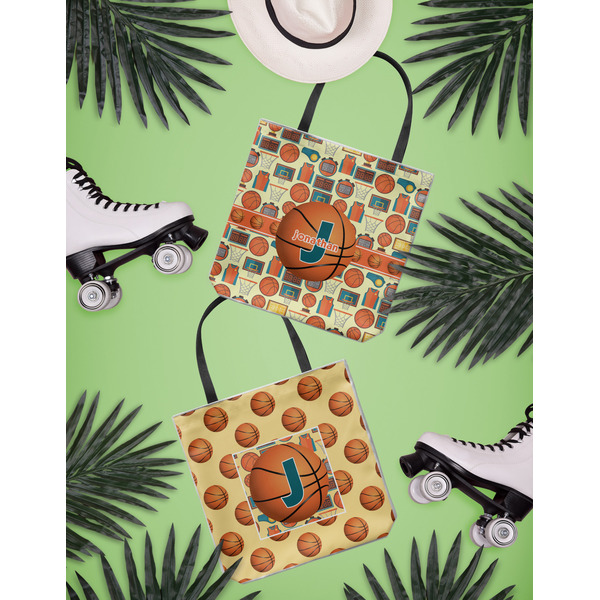 Basketball Canvas Tote Lifestyle Front and Back- 13x13