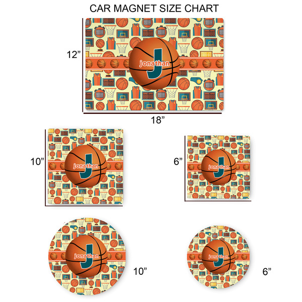 Basketball Car Magnets - SIZE CHART
