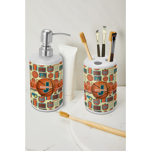 Basketball Ceramic Bathroom Accessories - LIFESTYLE (toothbrush holder & soap dispenser)