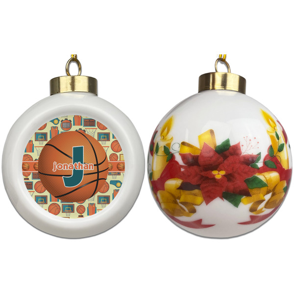 Basketball Ceramic Christmas Ornament - Poinsettias (APPROVAL)
