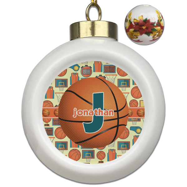Custom Basketball Ceramic Ball Ornaments - Poinsettia Garland (Personalized)