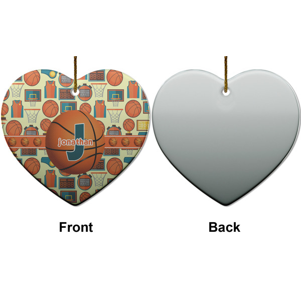 Basketball Ceramic Flat Ornament - Heart Front & Back (APPROVAL)