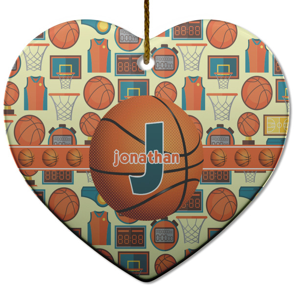 Custom Basketball Heart Ceramic Ornament w/ Name or Text