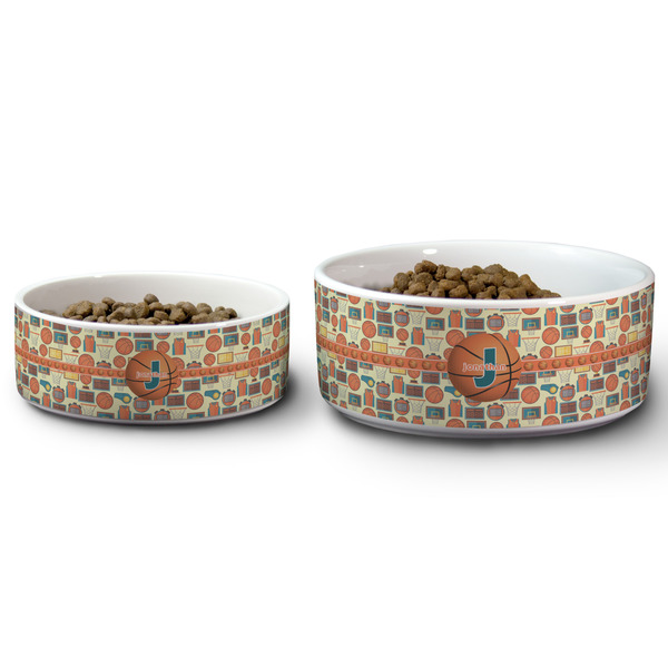 Basketball Ceramic Dog Bowls - Size Comparison