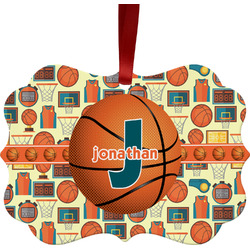 Basketball Metal Frame Ornament - Double Sided w/ Name or Text