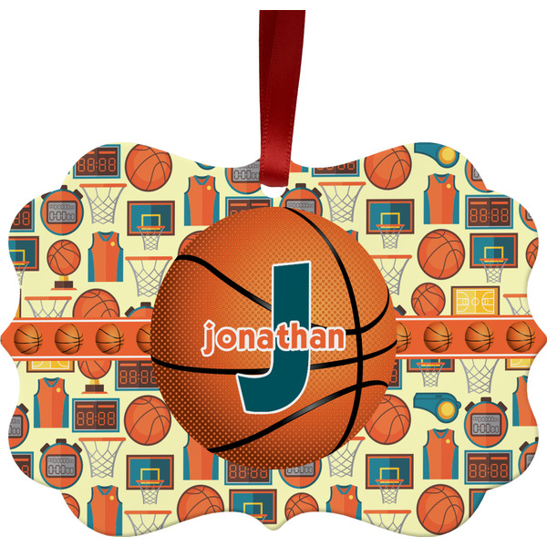Custom Basketball Metal Frame Ornament - Double Sided w/ Name or Text