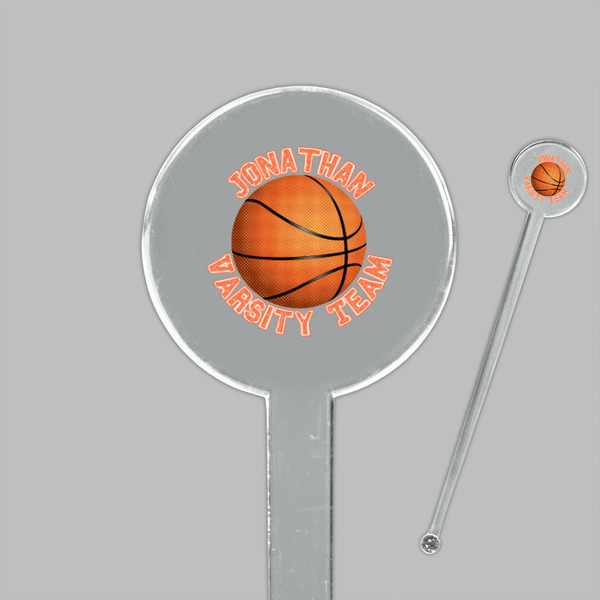 Basketball Clear Plastic 7" Stir Stick - Round - Closeup