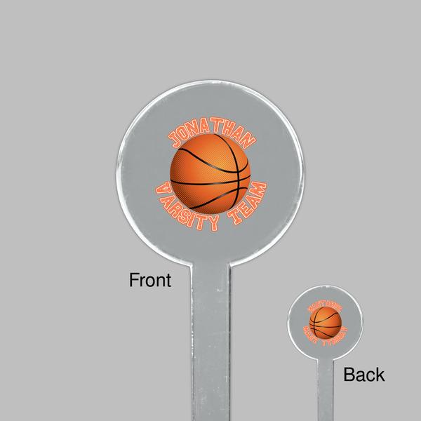 Basketball Clear Plastic 7" Stir Stick - Round - Front & Back