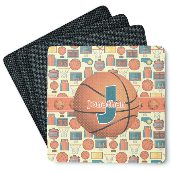 Custom Basketball Square Rubber Backed Coasters - Set of 4 (Personalized)