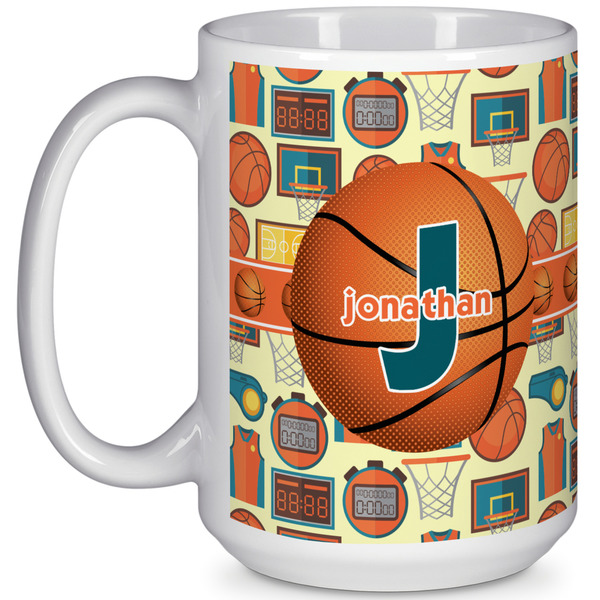 Custom Basketball 15 Oz Coffee Mug - White (Personalized)
