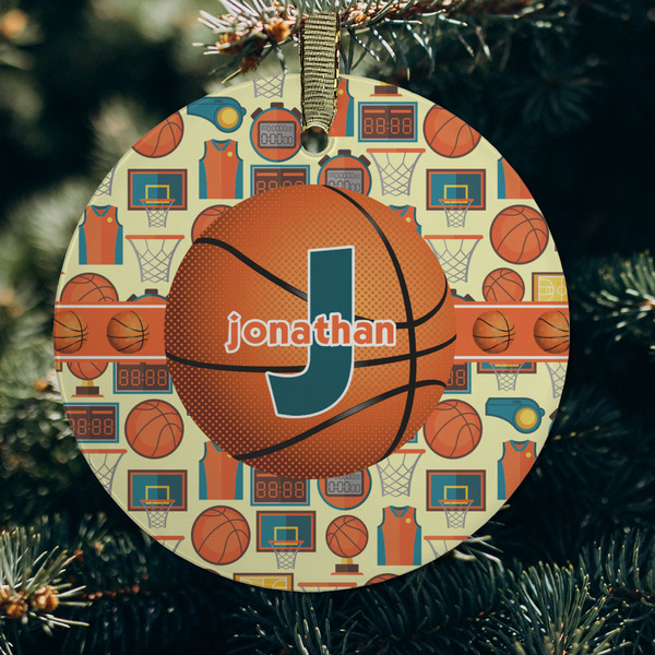 Basketball Frosted Glass Ornament - Round (Lifestyle)