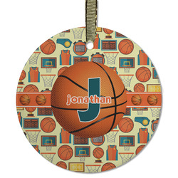 Basketball Flat Glass Ornament - Round w/ Name or Text