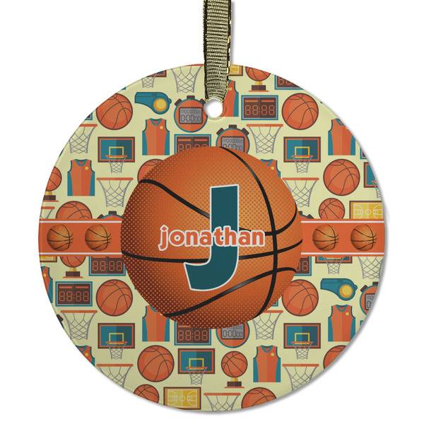 Custom Basketball Flat Glass Ornament - Round w/ Name or Text