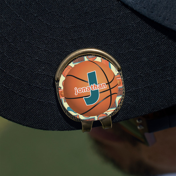 Basketball Golf Ball Marker Hat Clip - Gold - On Hat