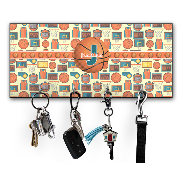 Custom Basketball Key Hanger w/ 4 Hooks w/ Graphics and Text
