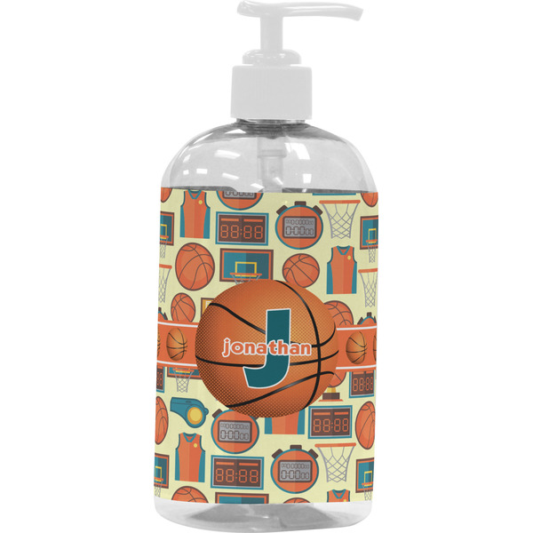 Custom Basketball Plastic Soap / Lotion Dispenser (16 oz - Large - White) (Personalized)
