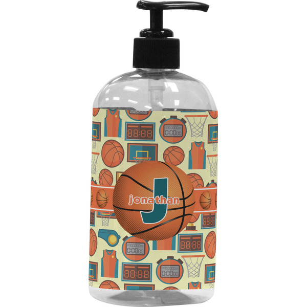 Custom Basketball Plastic Soap / Lotion Dispenser (16 oz - Large - Black) (Personalized)