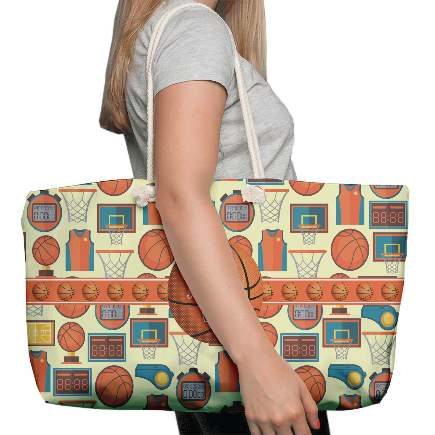 Basketball Large Tote Bag with Rope Handles